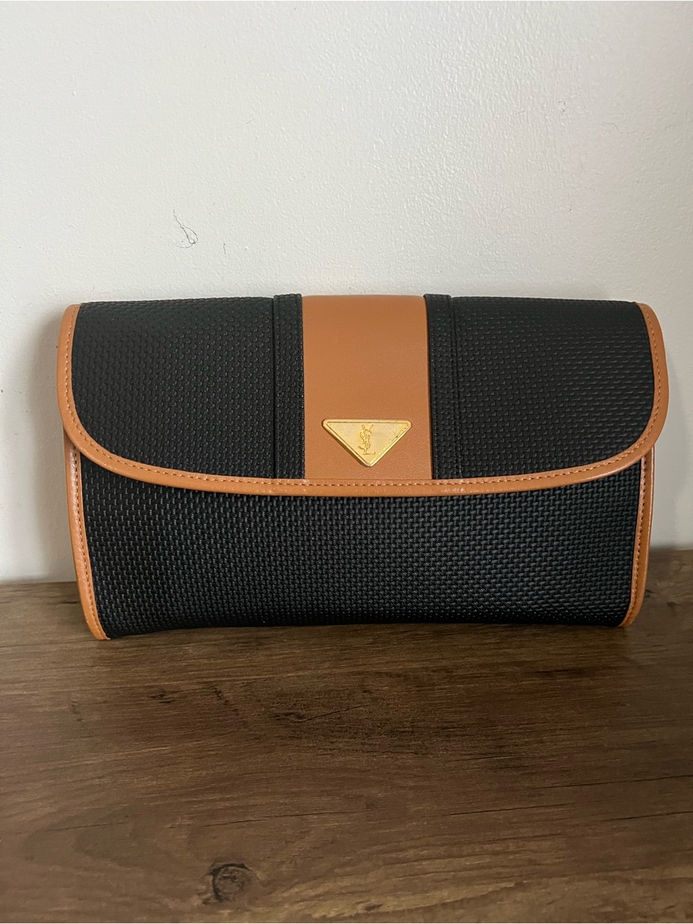 Yves Saint Laurent Black Woven Texture Vintage Clutch